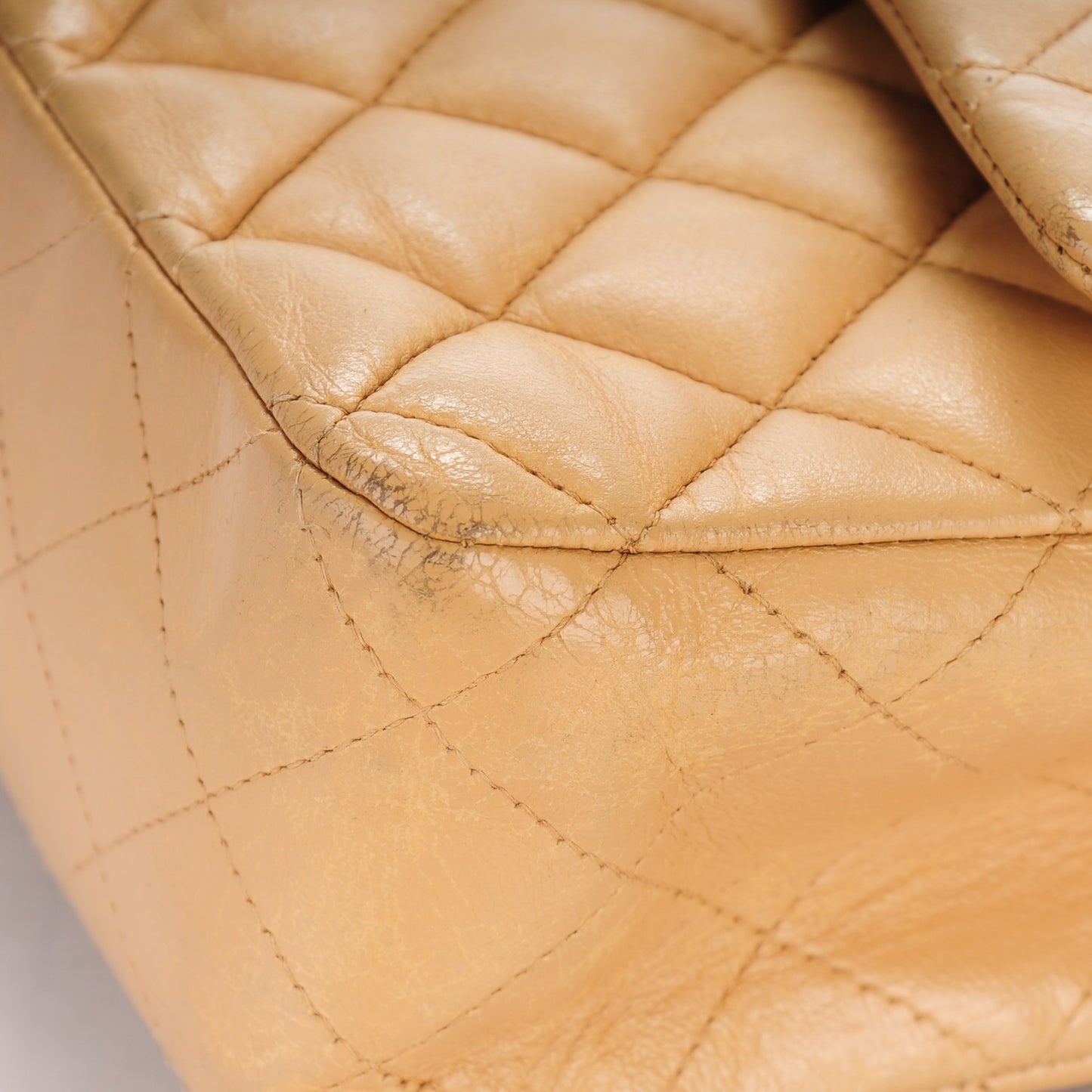 Lambskin Quilted Medium Double Flap Beige