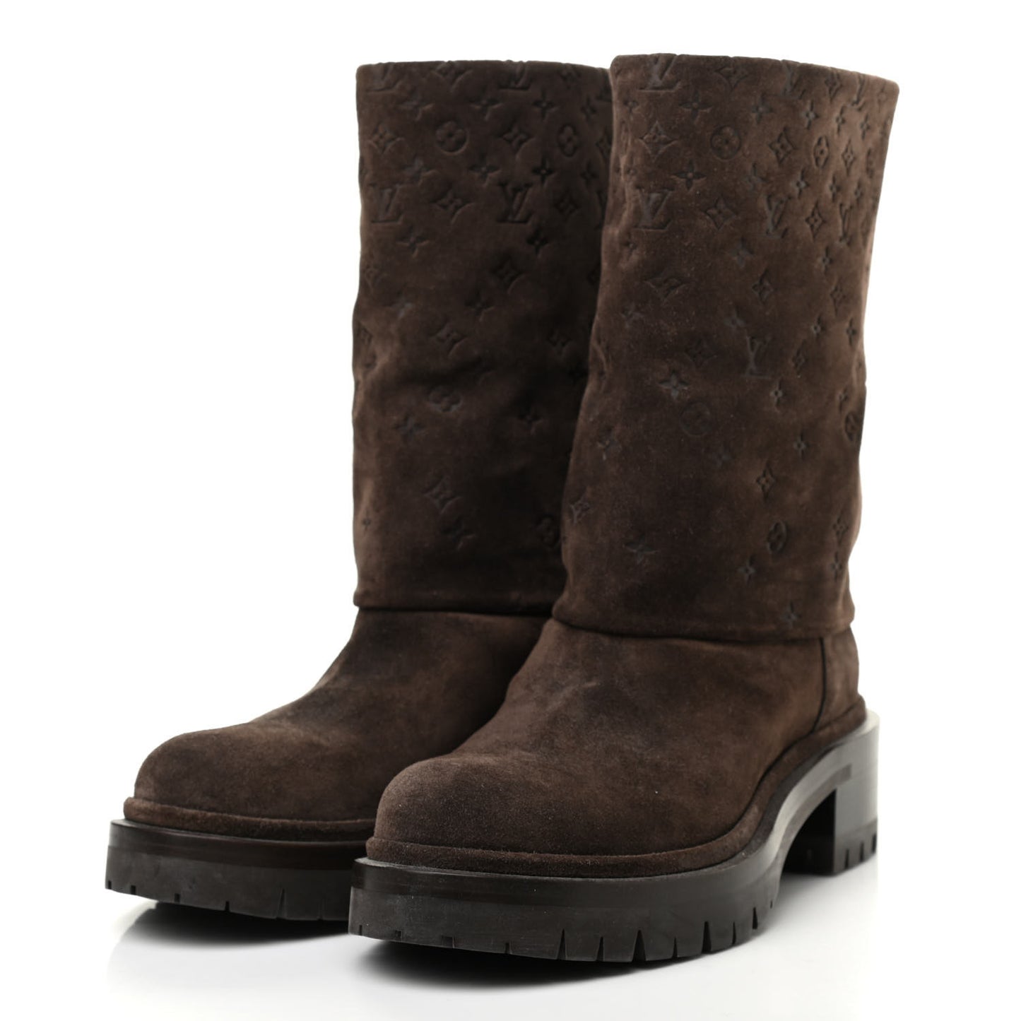 Suede Monogram Low Boots 35.5 Brown