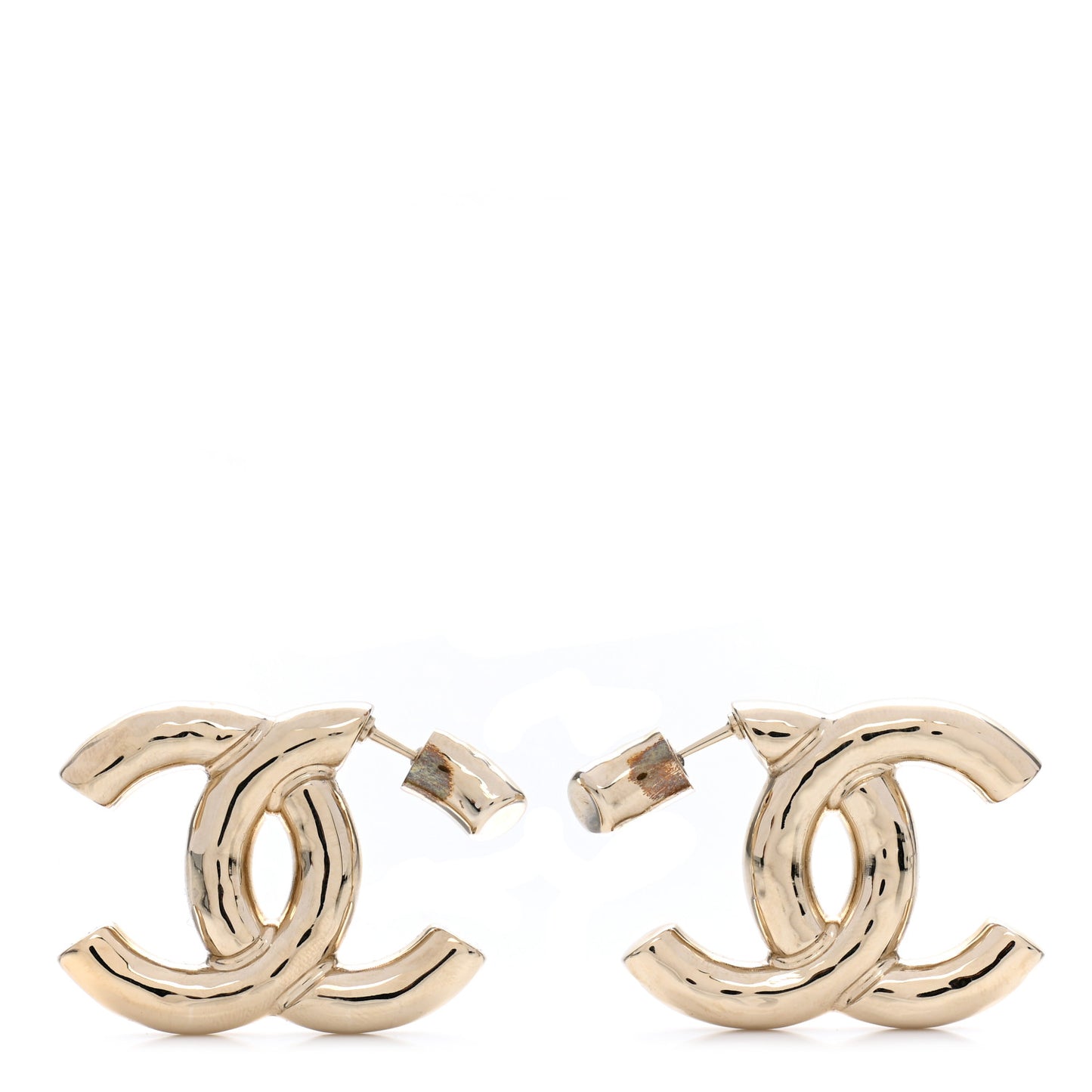 Metal Large CC Earrings Light Gold