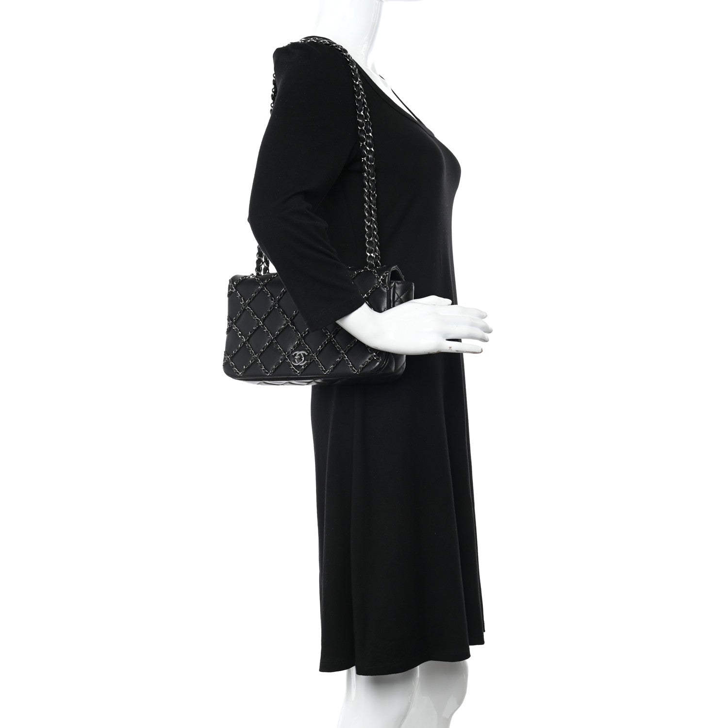 Chanel Lambskin Quilting Enchained Medium Flap Black 3 of 12