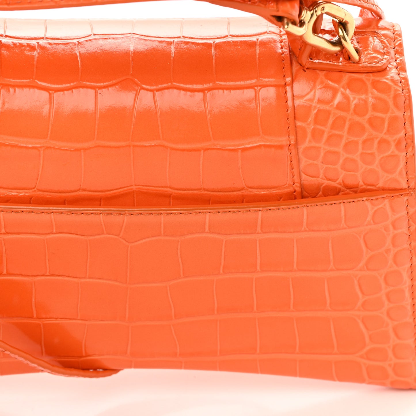 Shiny Calfskin Crocodile Embossed Small Hourglass Top Handle Bag Orange