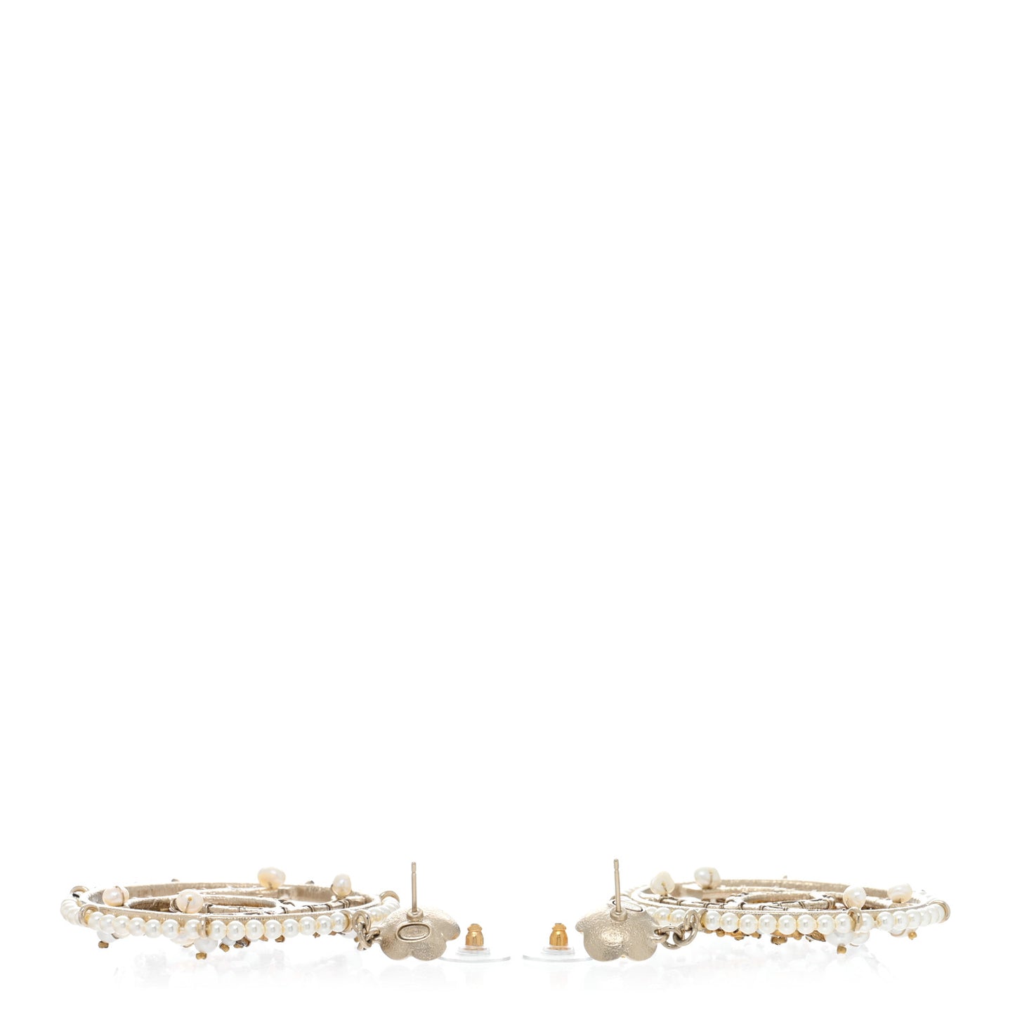 Pearl Crystal CC Camelia Hoop Earrings Gold