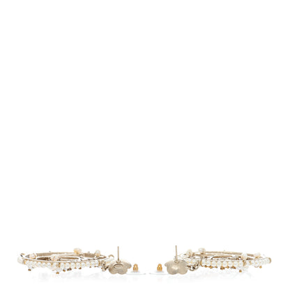Chanel Pearl Crystal CC Camelia Hoop Earrings Gold 3 of 5