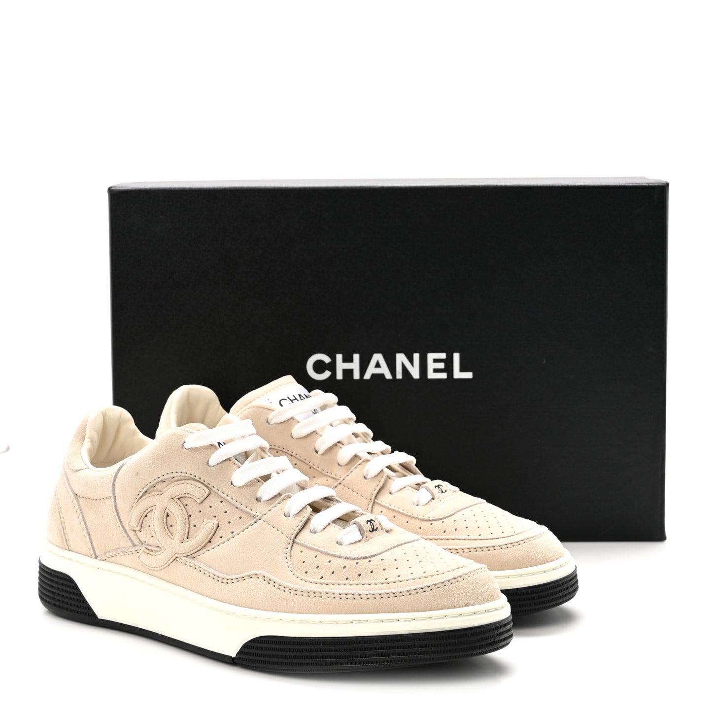 Suede Calfskin Womens CC Sneakers 38.5 Beige
