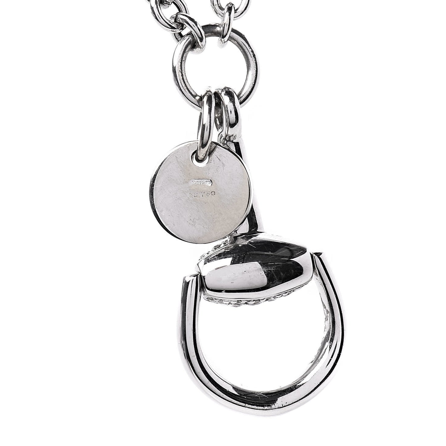 18K White Gold Diamond Horsebit Pendant Necklace
