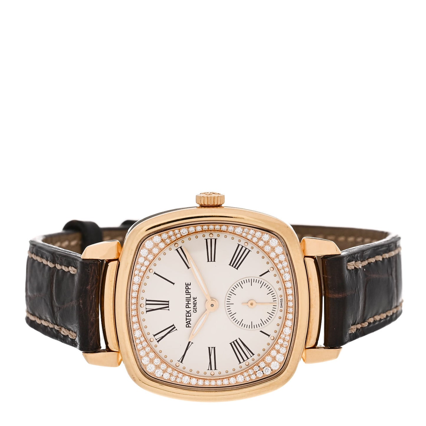 18K Rose Gold Alligator Diamond 30mm Gondolo Manual Winding Watch 7041R-001