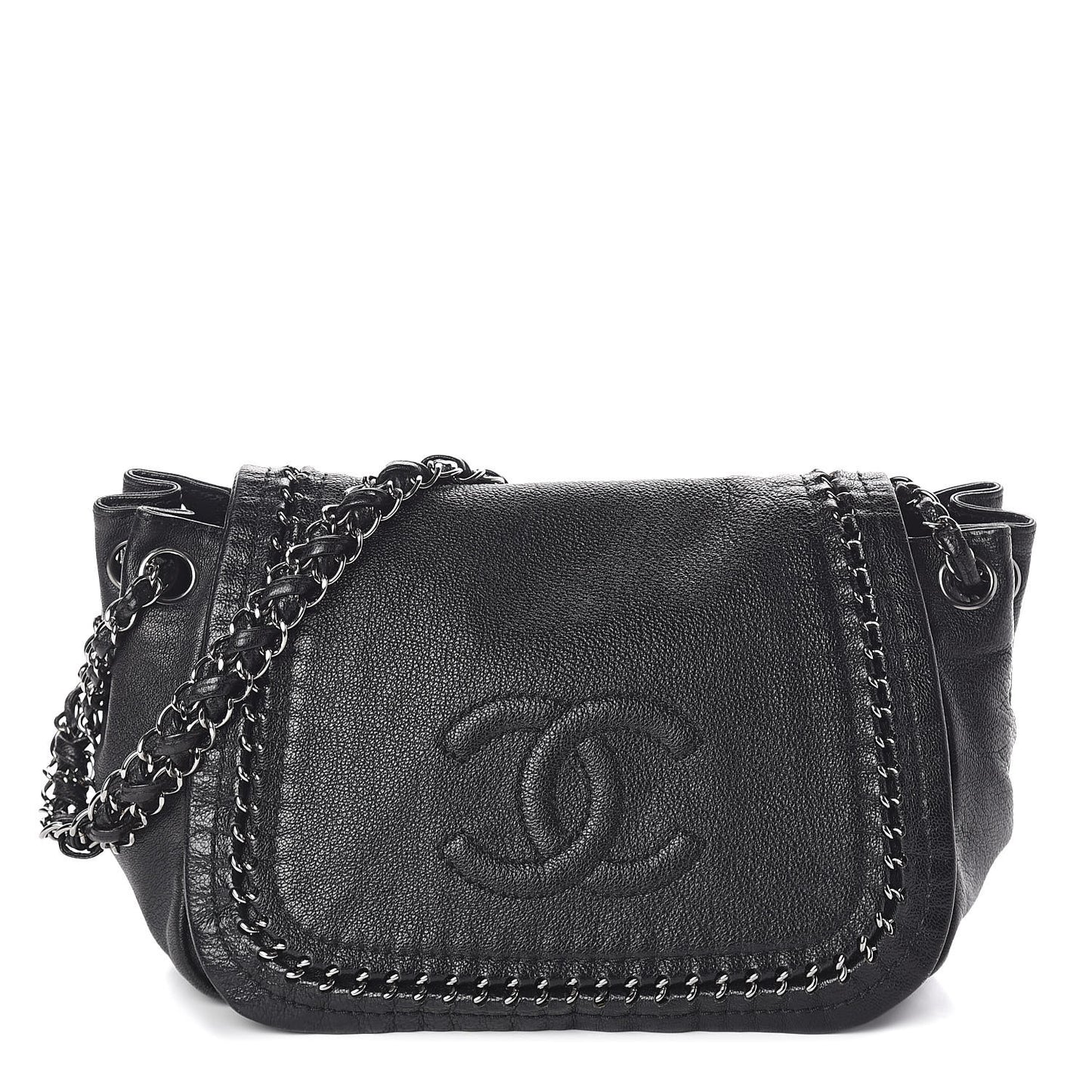 Metallic Goatskin Luxe Ligne Flap Black