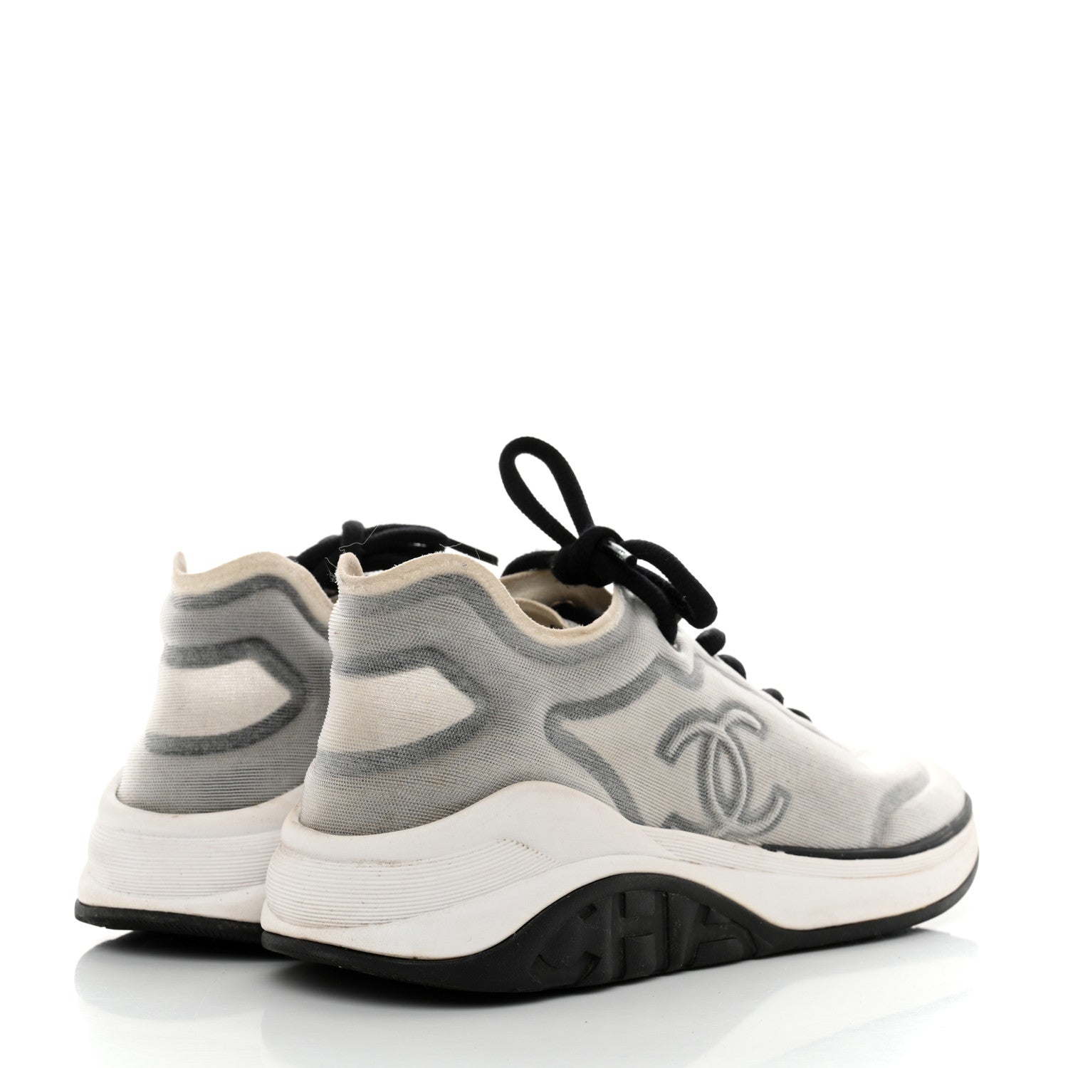 Chanel Calfskin Mesh Lycra Womens Logo Sneakers 39.5 White Grey 4 of 8