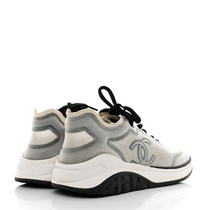 Chanel Calfskin Mesh Lycra Womens Logo Sneakers 39.5 White Grey 4 of 8