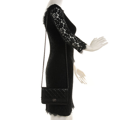 Chanel Lambskin Quilted Boy Wallet On Chain WOC Black 2 of 9