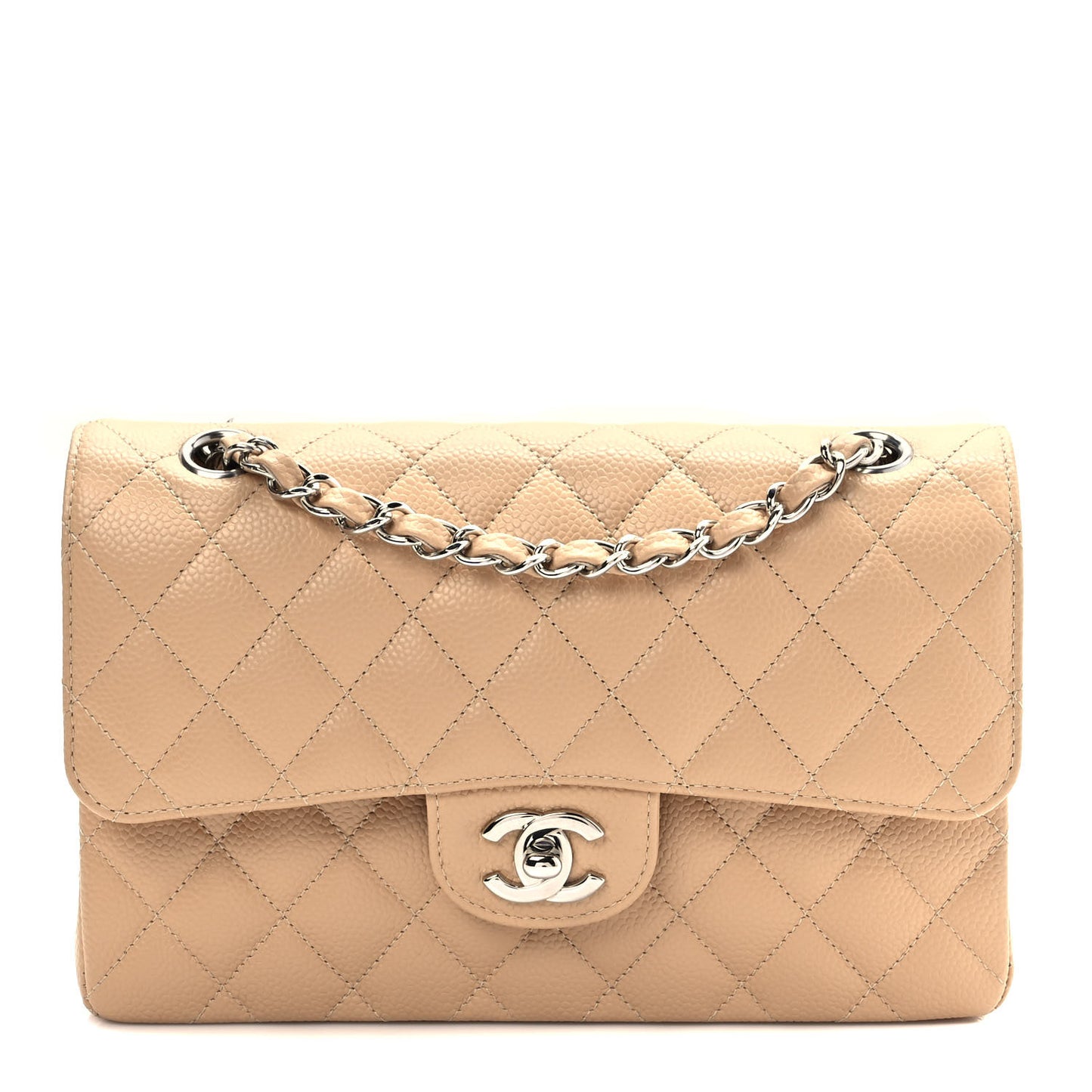 Caviar Quilted Small Double Flap Beige