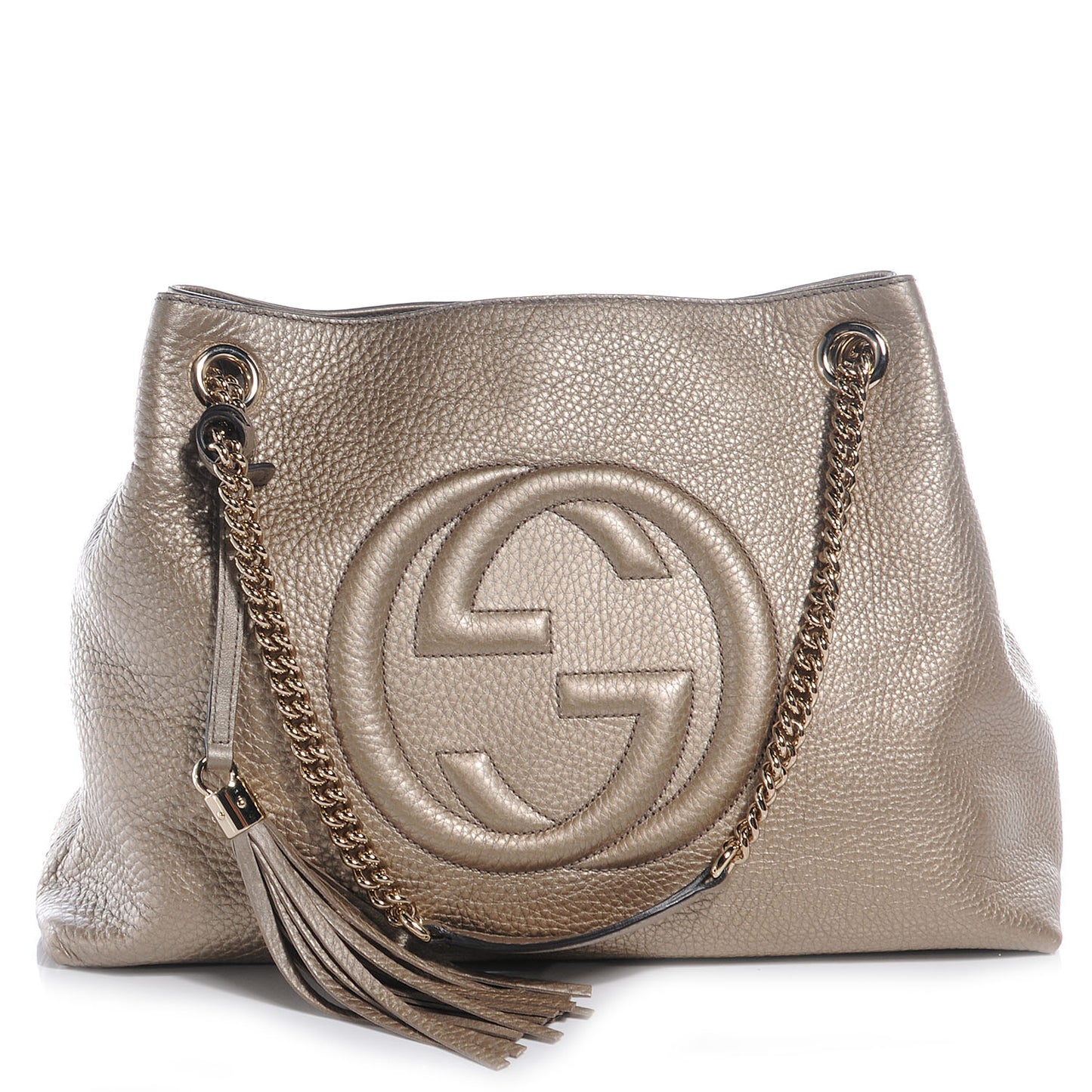 Metallic Pebbled Calfskin Medium Soho Chain Shoulder Bag Golden Beige