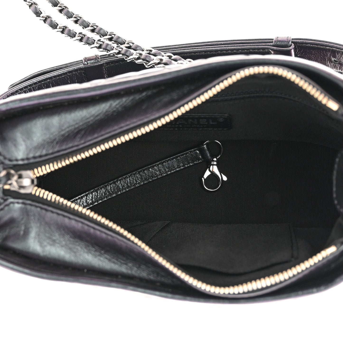 Iridescent Aged Calfskin Quilted Small Gabrielle Hobo Black