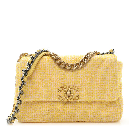 Chanel Tweed Quilted Medium Chanel 19 Flap Yellow Pink 1 of 12