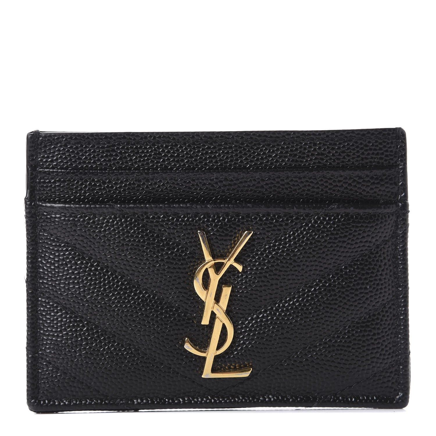 Saint Laurent Grain De Poudre Matelasse Chevron Monogram Credit Card Case Black 1 of 8