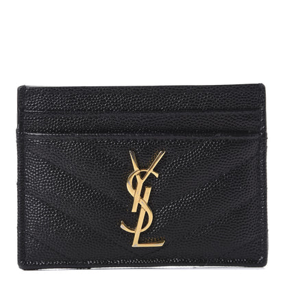 Saint Laurent Grain De Poudre Matelasse Chevron Monogram Credit Card Case Black 1 of 8
