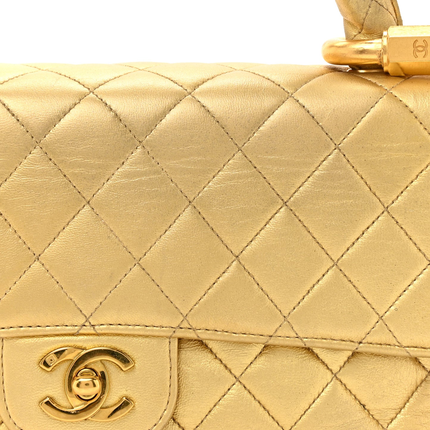 Metallic Lambskin Quilted Parent Child Kelly Flap Gold
