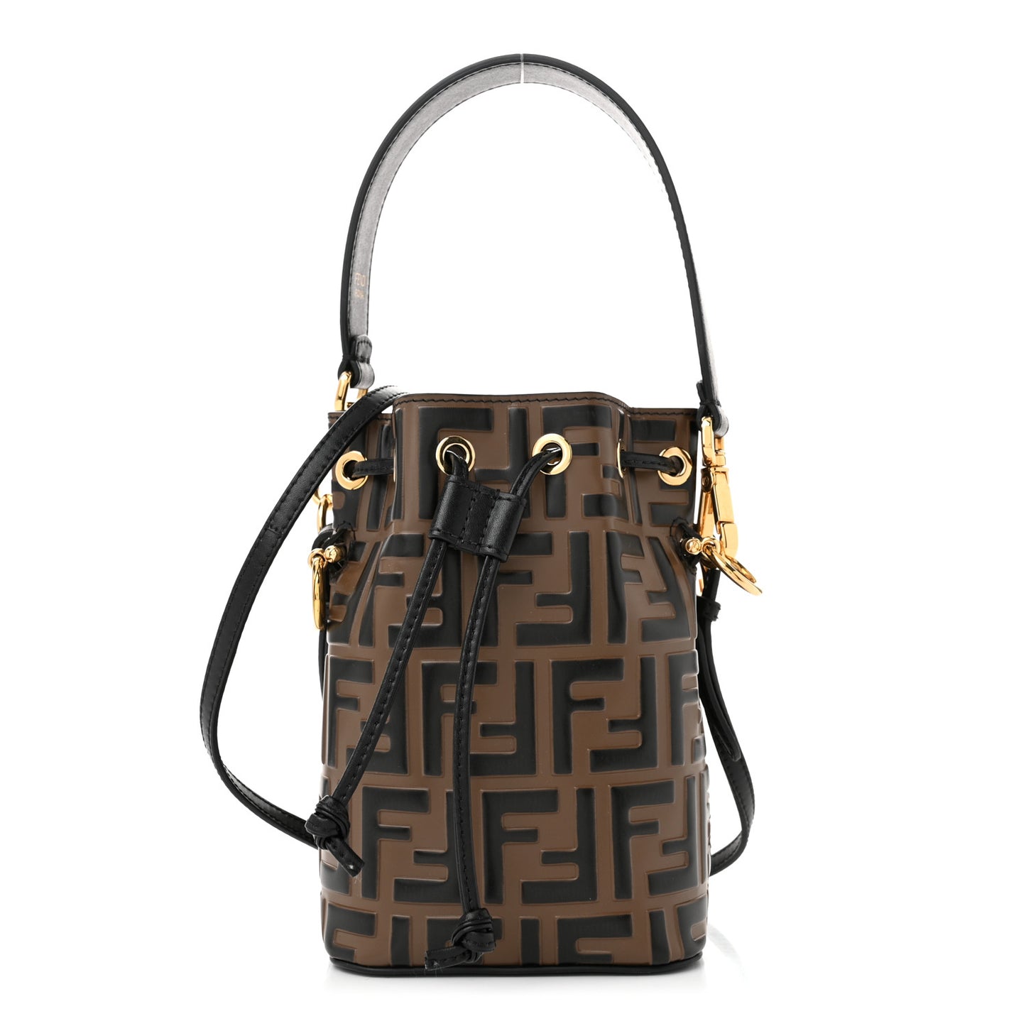 Vitello Liberty F is Fendi Bi-Color FF 1974 Embossed Mini Mon Tresor Bucket Bag Maya Black