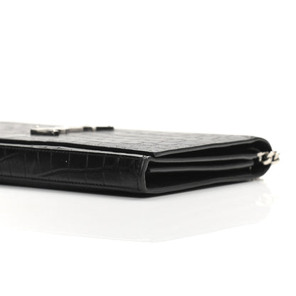 Saint Laurent Calfskin Crocodile Embossed Monogram Chain Wallet Black 9 of 9