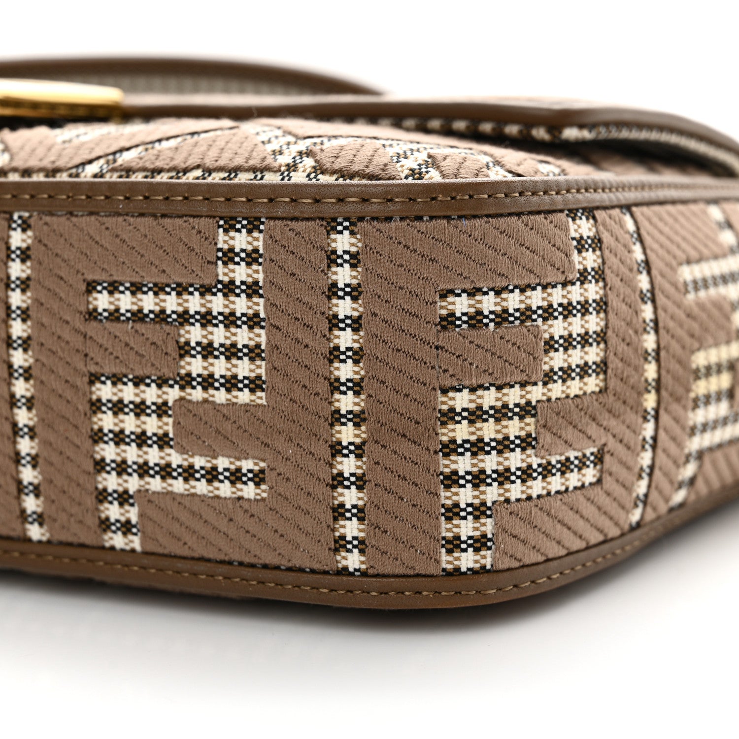 Fendi Wool Vitello King Houndstooth FF Embroidered Baguette Beige Moro 10 of 10