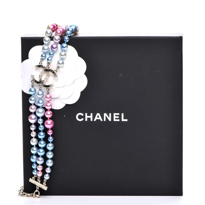 Chanel Pearl CC Multi Strand Necklace Gold Pink Fuchsia Blue 6 of 6