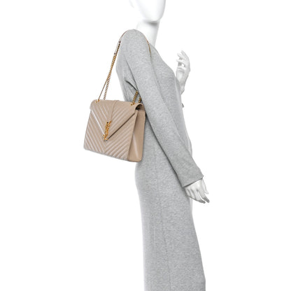 Saint Laurent Grain De Poudre Matelasse Chevron Large Monogram Satchel Dark Beige 2 of 10