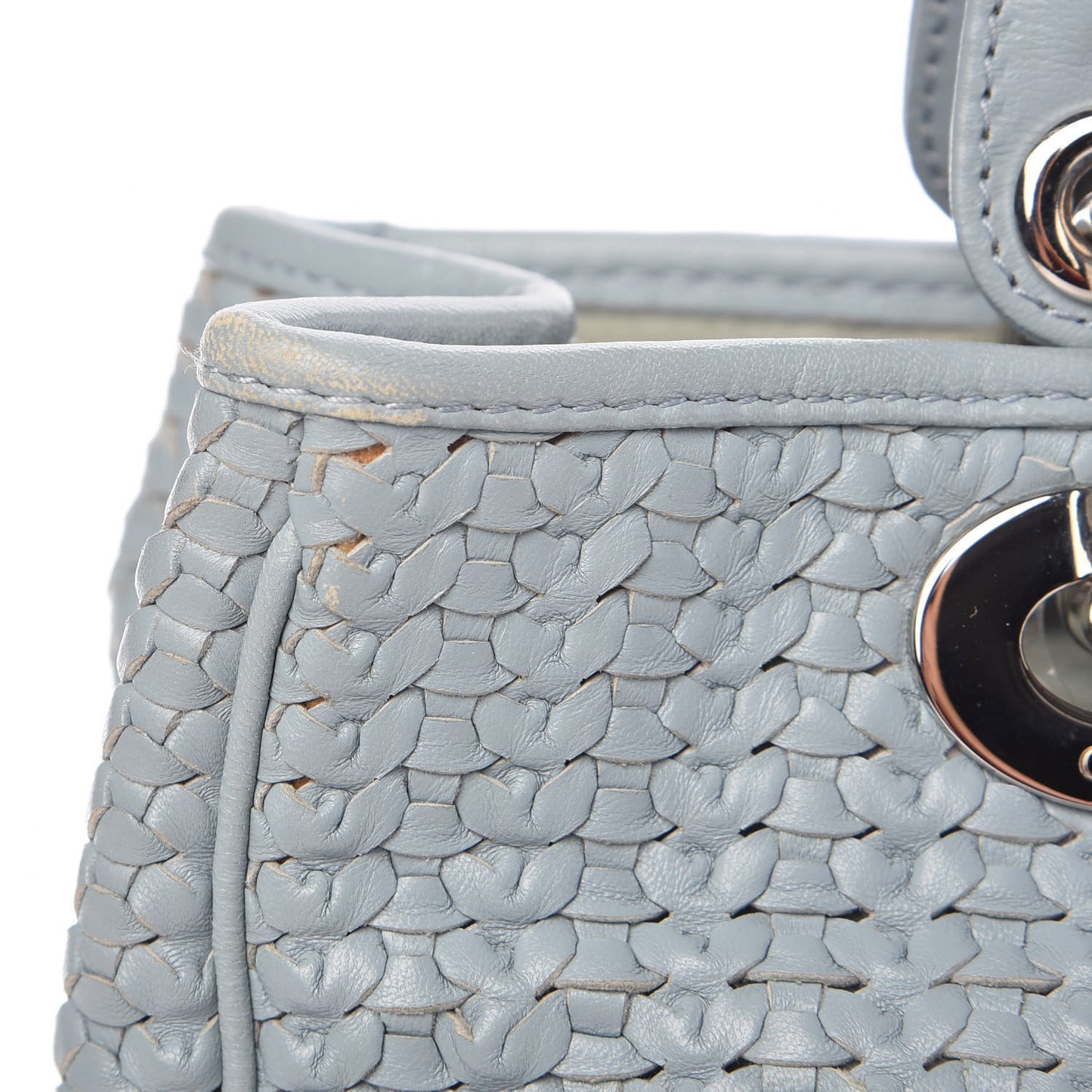 Lambskin Woven Medium Lady Dior Shopping Tote Light Blue