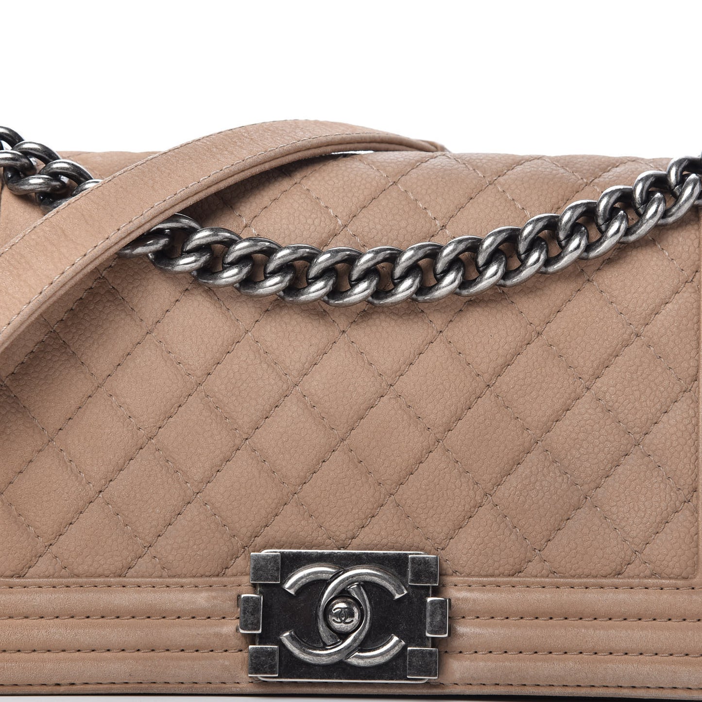 Iridescent Caviar Quilted Medium Boy Flap Beige