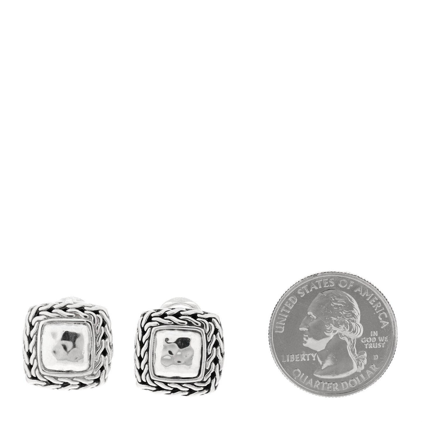 Sterling Silver Classic Chain Square Hammered Stud Earrings