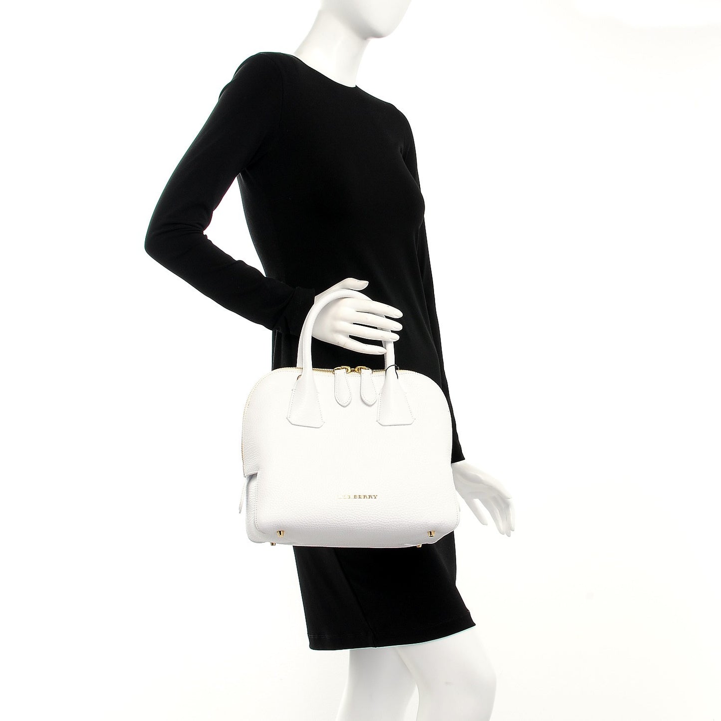 London Grainy Calfskin Small Greenwood Bowling Bag White