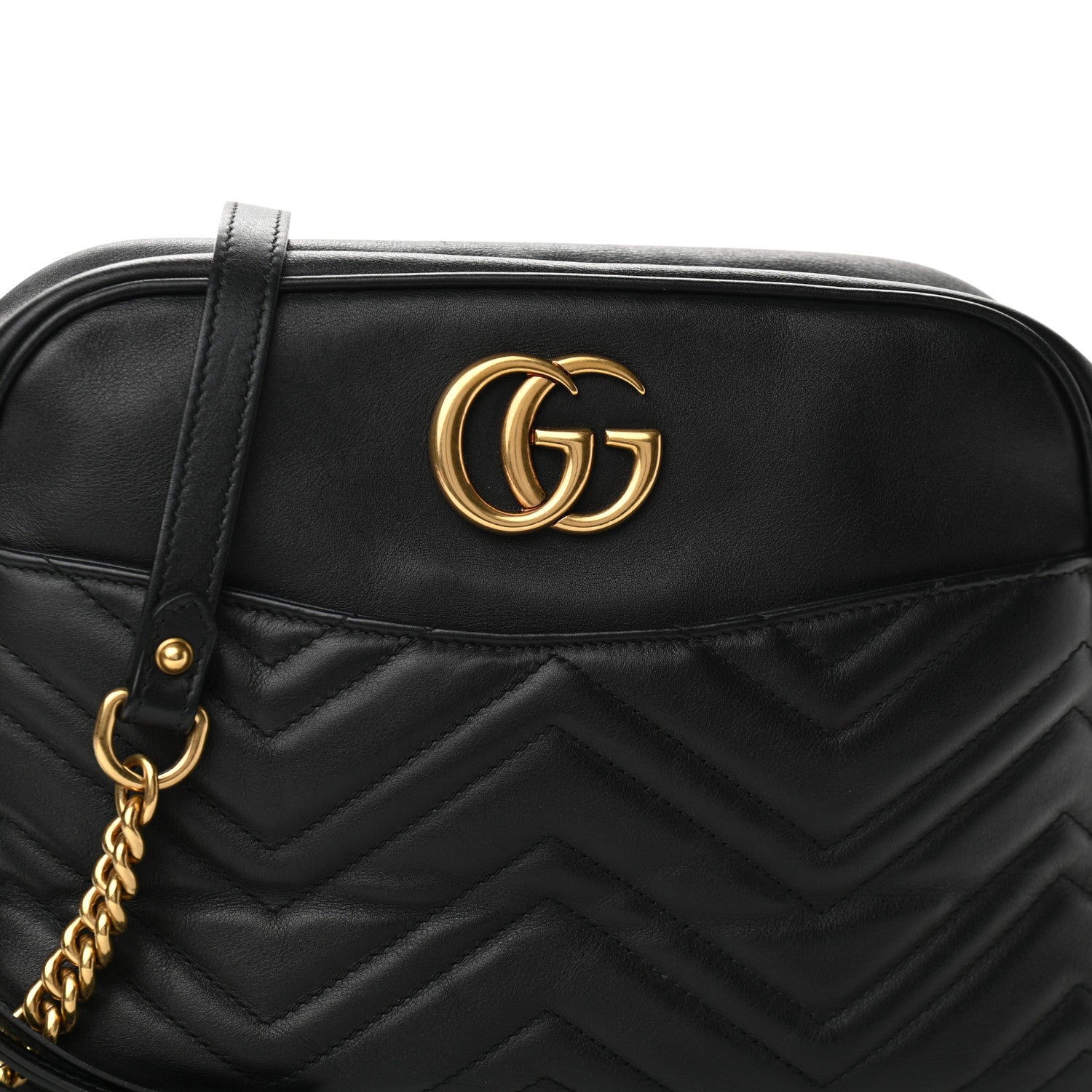 Gucci Calfskin Matelasse Medium GG Marmont Chain Shoulder Bag Black 8 of 12
