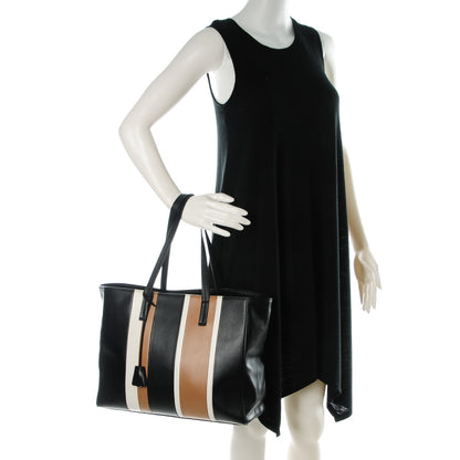 Prada Calfskin Baiadera Striped Shopping Tote Black Caramel White 2 of 7