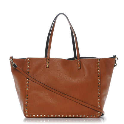 Valentino Garavani Pebbled Calfskin Medium Rockstud Reversible Tote Black Light Cuir 1 of 11