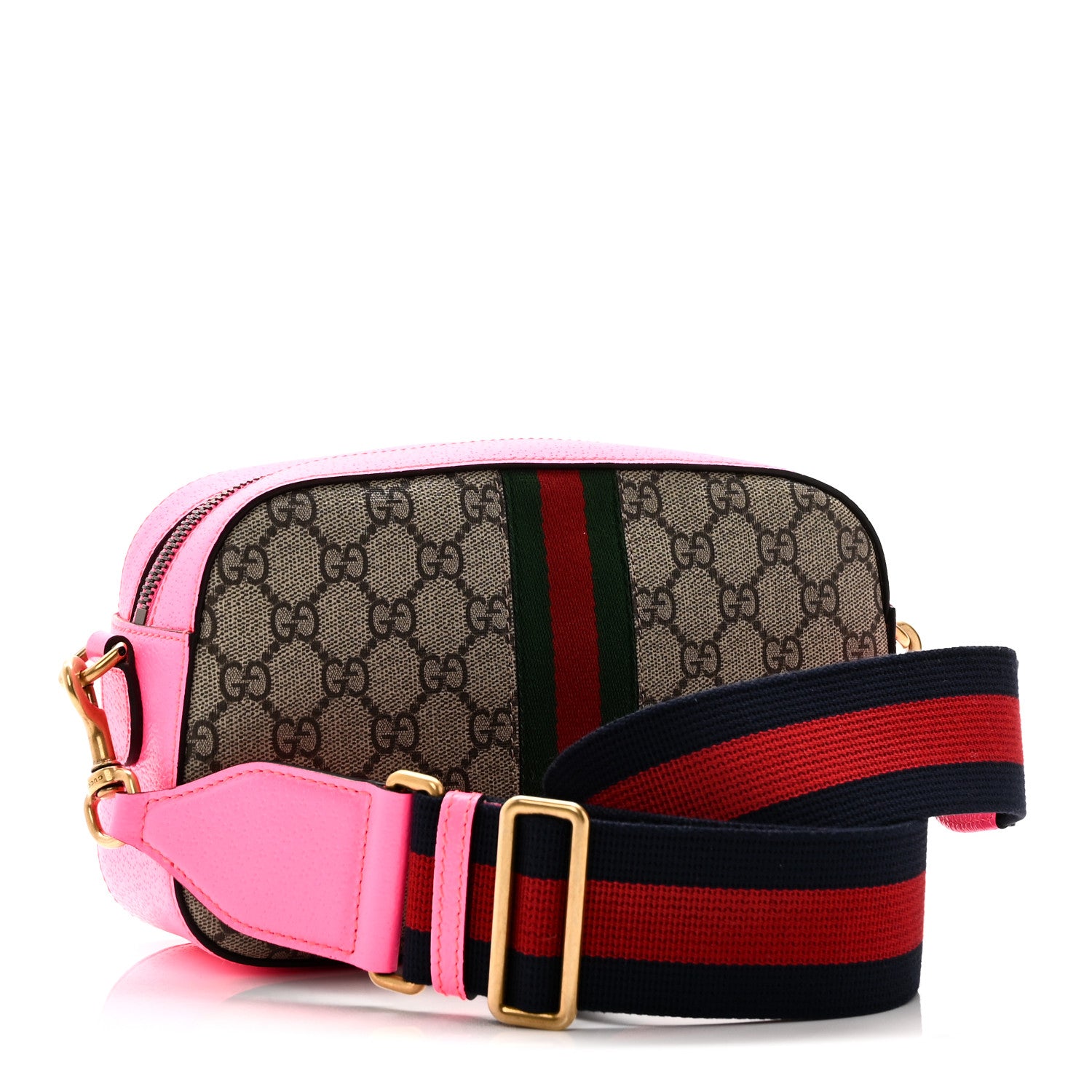 Gucci GG Supreme Monogram Textured Dollar Calfskin Web Ophidia Small Crossbody Bag Beige Ebony Fuchsia 3 of 10