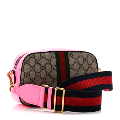 Gucci GG Supreme Monogram Textured Dollar Calfskin Web Ophidia Small Crossbody Bag Beige Ebony Fuchsia 3 of 10