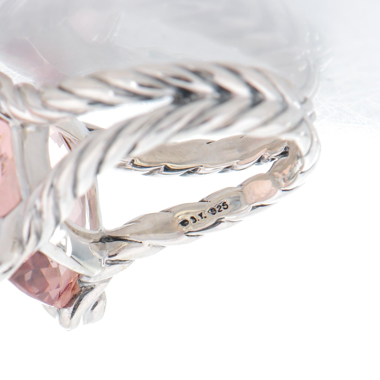 Sterling Silver Diamond Morganite 15mm Cushion On Point Ring 52 6.25