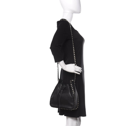 Valentino Garavani Grained Calfskin Rockstud Bucket Bag Black 2 of 9