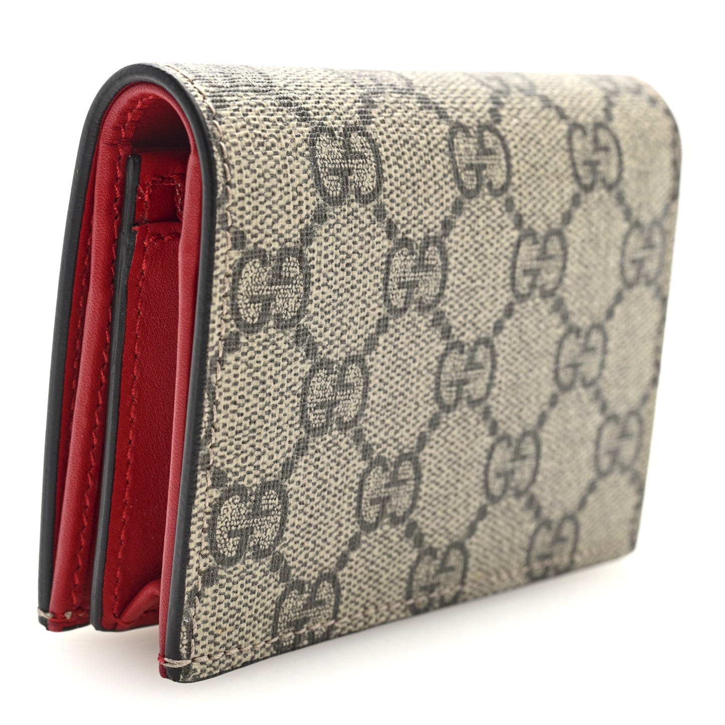 GG Supreme Monogram Bosco Patch Card Case Wallet Beige Malva Hibiscus Red