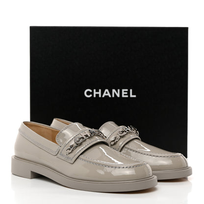 Chanel Shiny Calfskin Logo Loafers 37.5 Grey 9 of 9