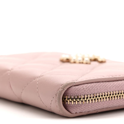 Chanel Lambskin Quilted Pearl CC Zip Around Coin Purse Wallet Pink 9 of 9