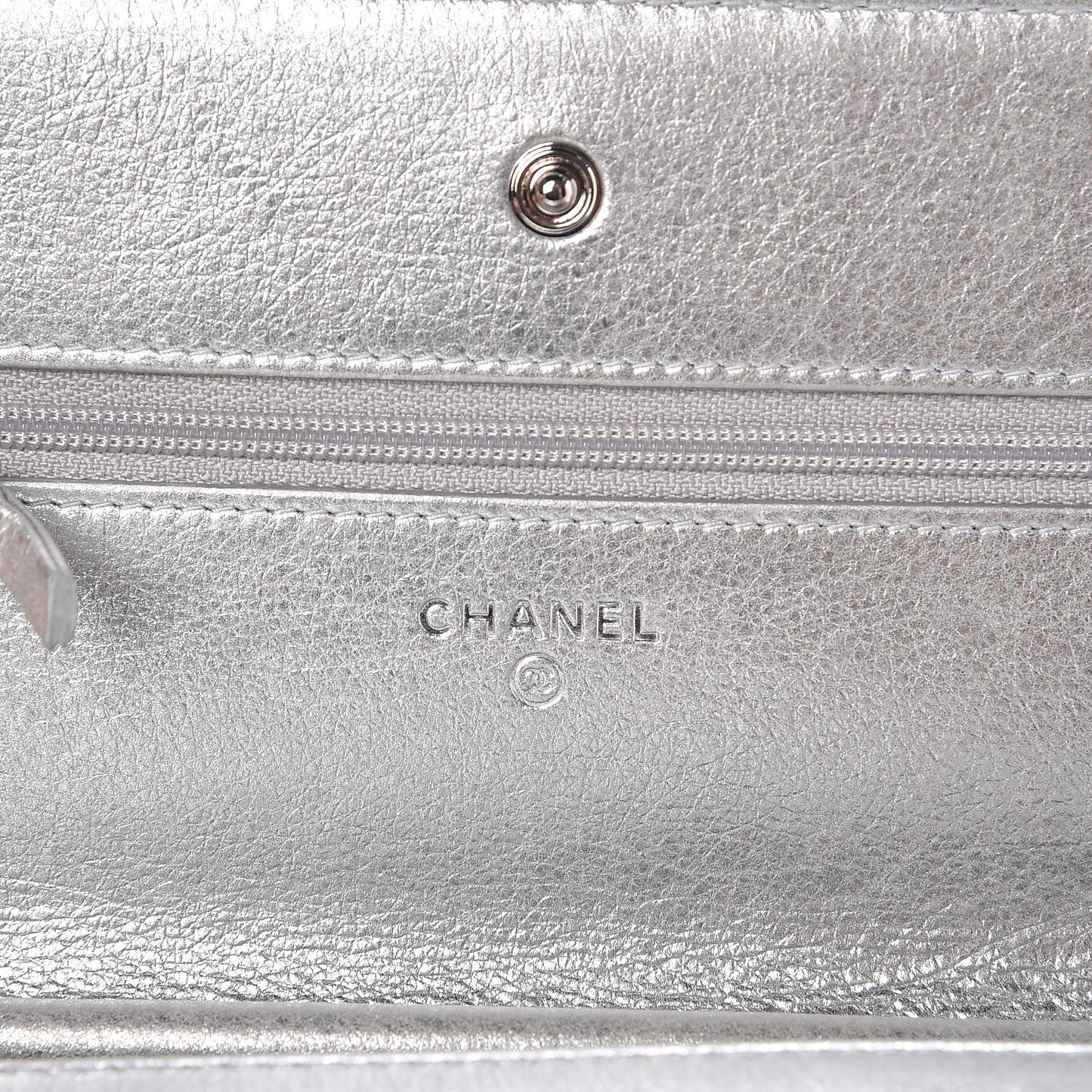 Metallic Lambskin Chevron Wallet On Chain WOC Silver