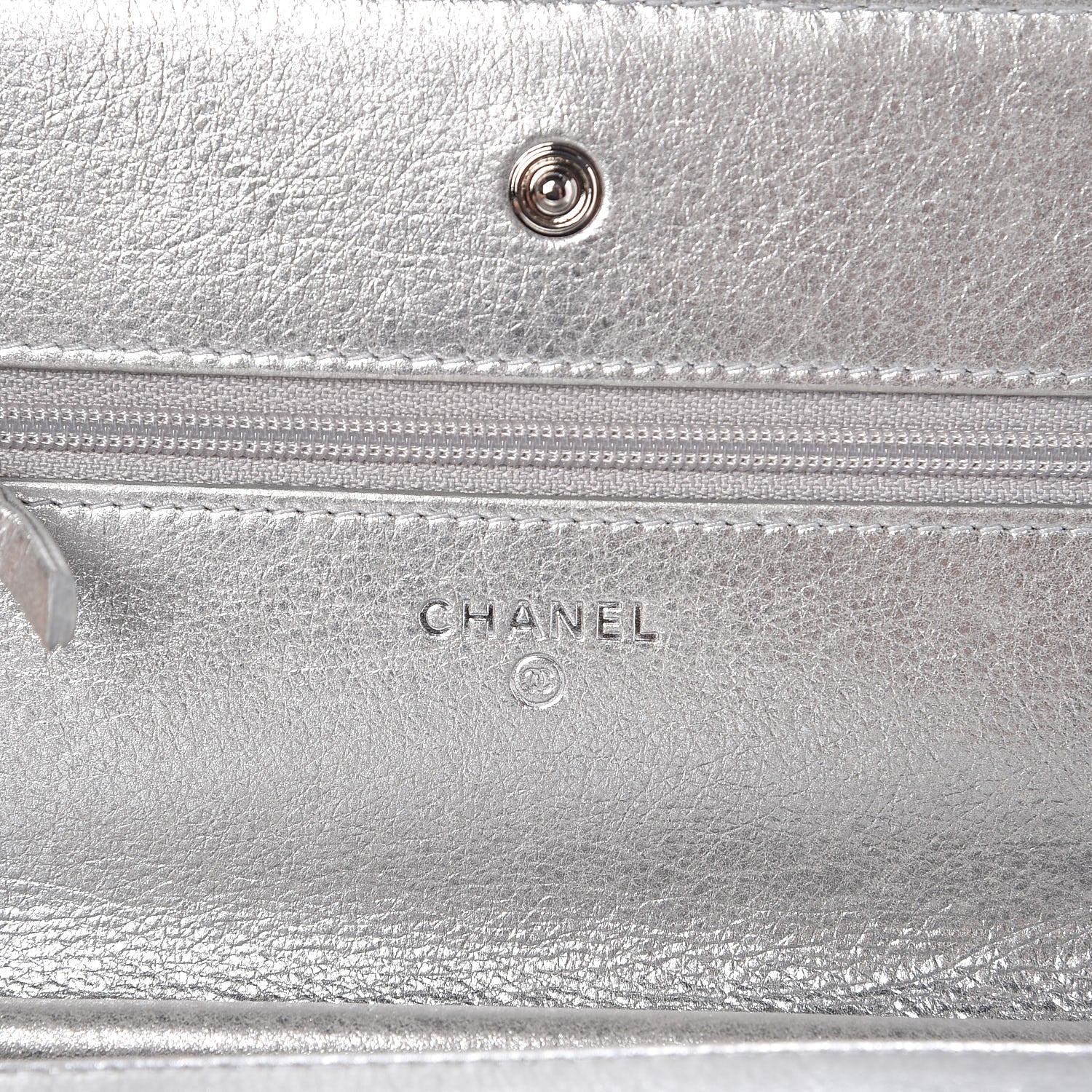 Chanel Metallic Lambskin Chevron Wallet On Chain WOC Silver 6 of 13