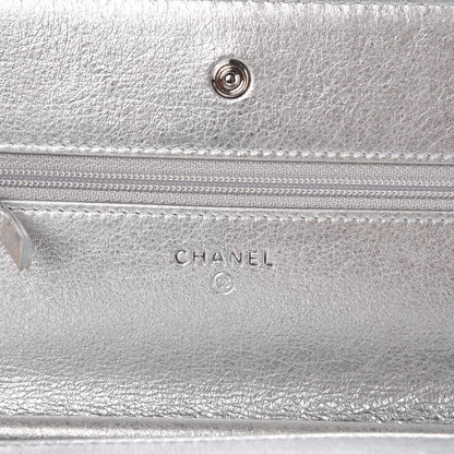 Chanel Metallic Lambskin Chevron Wallet On Chain WOC Silver 6 of 13