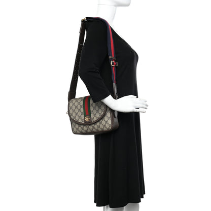 Gucci GG Supreme Monogram Textured Dollar Calfskin Web Studded Mini Ophidia Flap Shoulder Bag Beige Ebony New Acero 2 of 12