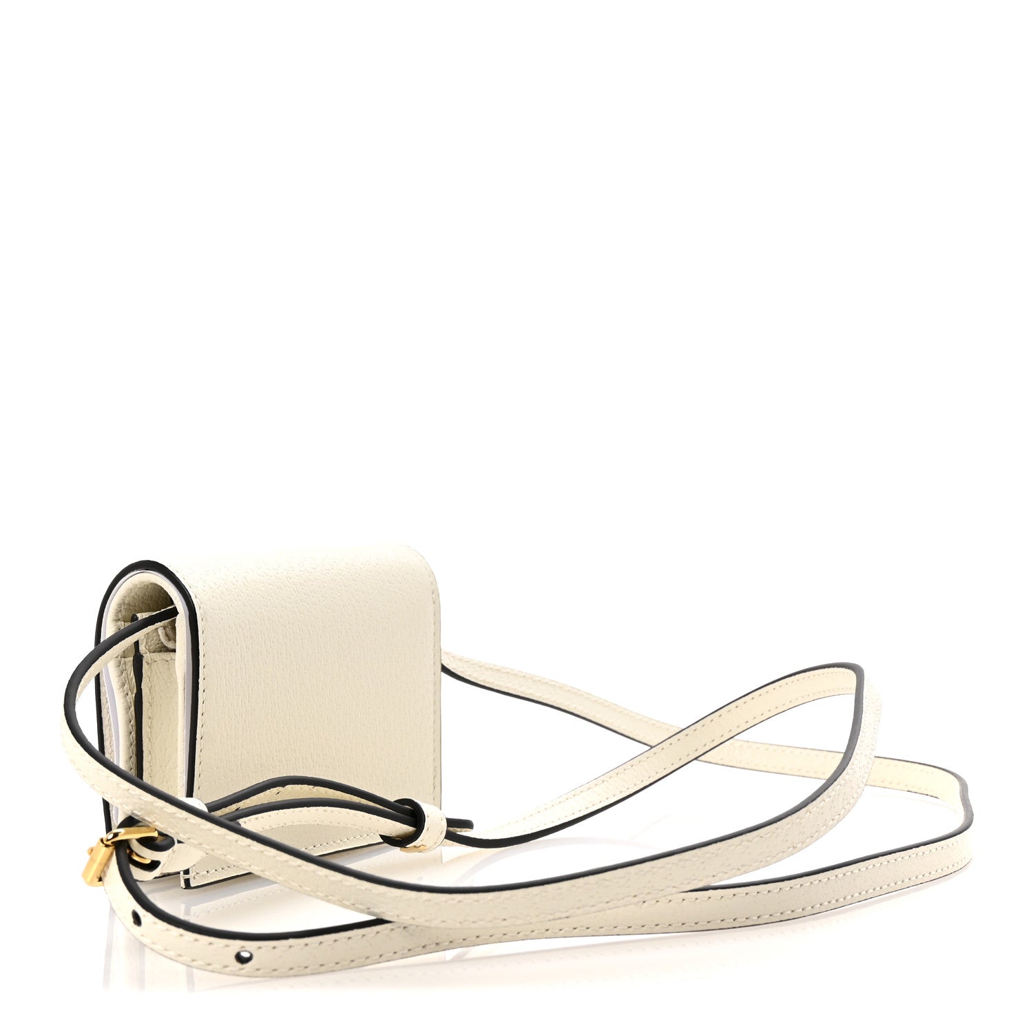 Gucci X ADIDAS Textured Dollar Calfskin Trefoil Horsebit 1955 Card Case Wallet With Strap White 3 of 11