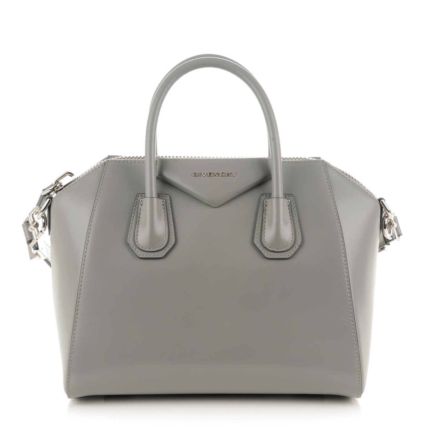 Shiny Lord Calfskin Small Antigona Pearl Grey