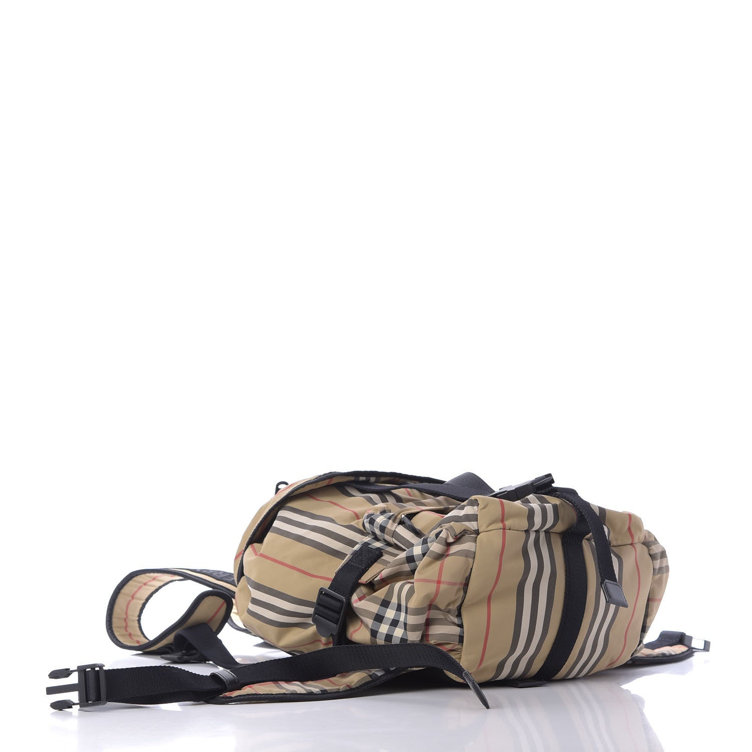 Burberry Nylon Icon Stripe Check Logo Print Backpack Natural 3 of 9