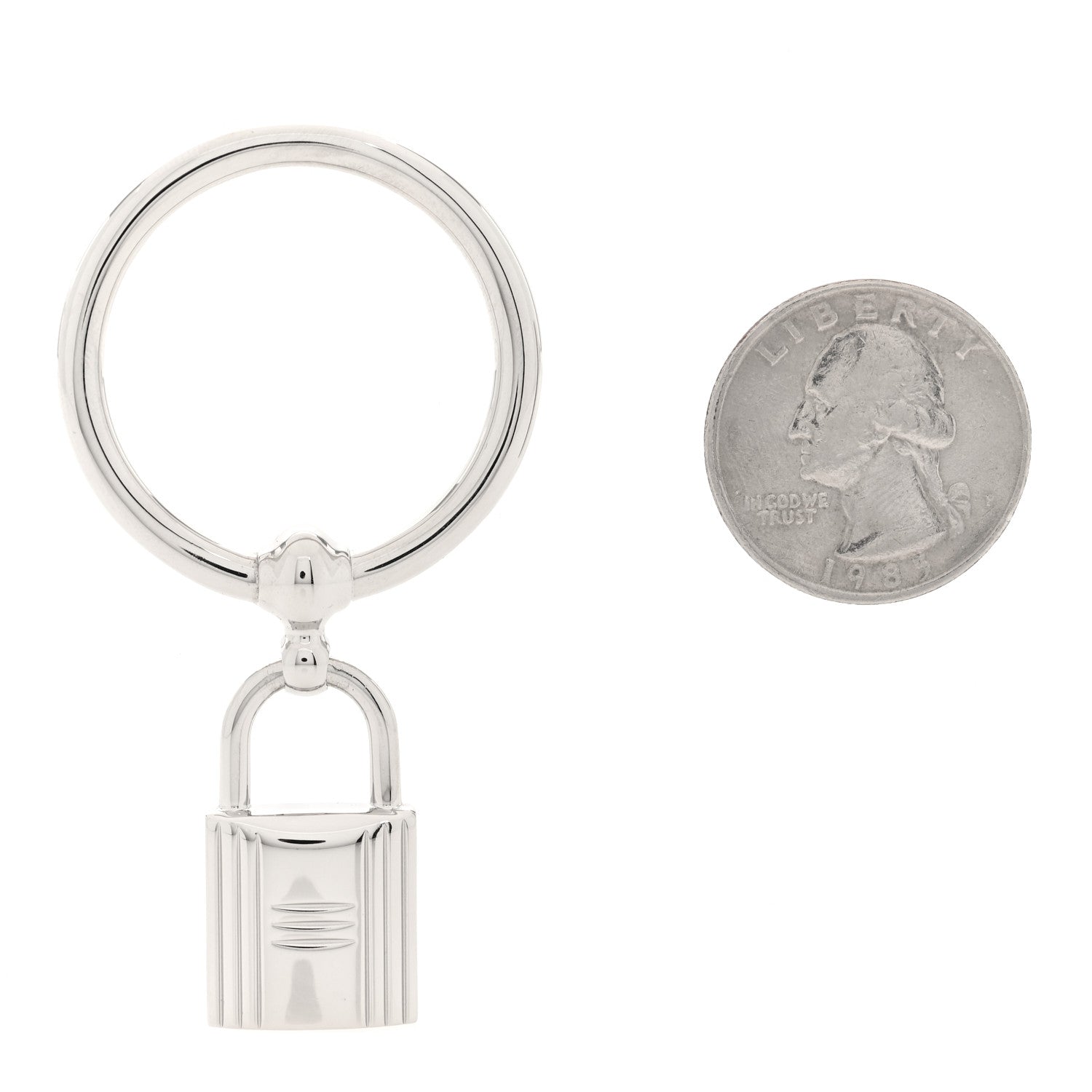 Hermes Palladium Mini Loop Charms Cadenas Scarf Ring Silver 2 of 4