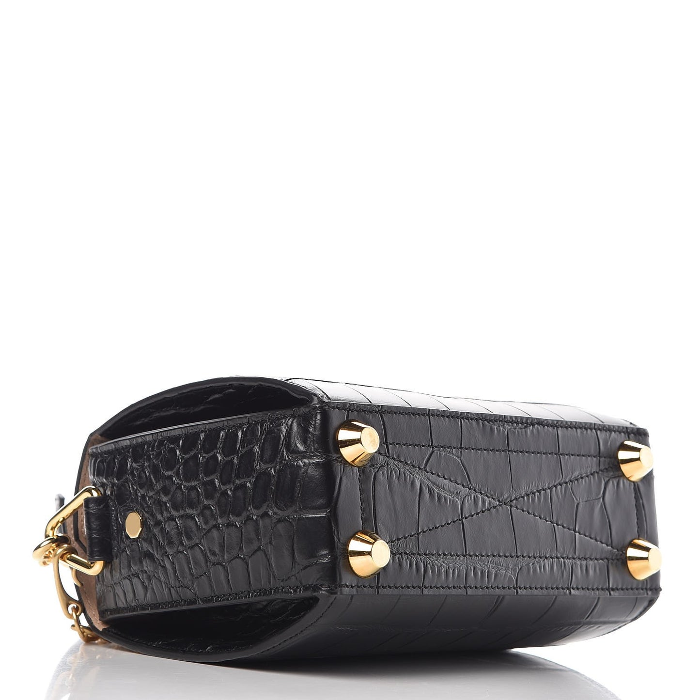 Calfskin Crocodile Embossed Box Shoulder Bag 19 Black