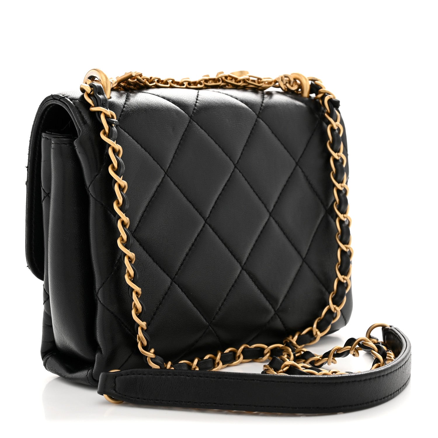 Chanel Lambskin Quilted Mini CC Crystal Logo Chain Flap Black 3 of 12
